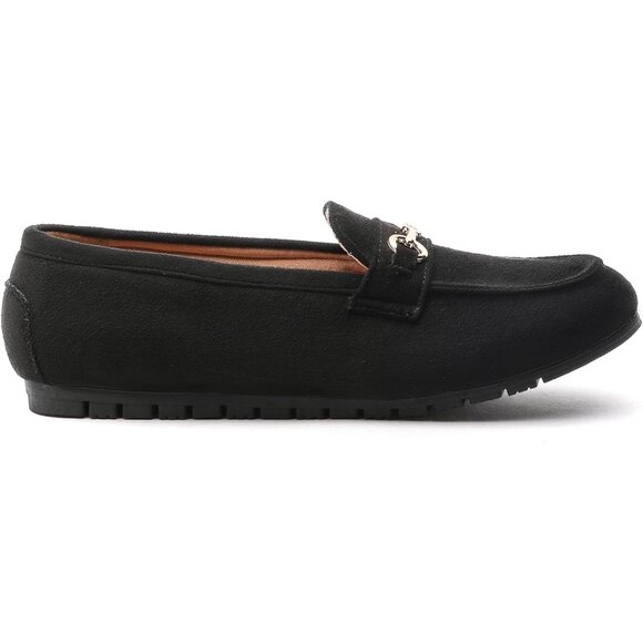 Women's Black Fabric Arch Support Casual Slip on Buckle Comfort Penny Loafers - Picture 3 of 6